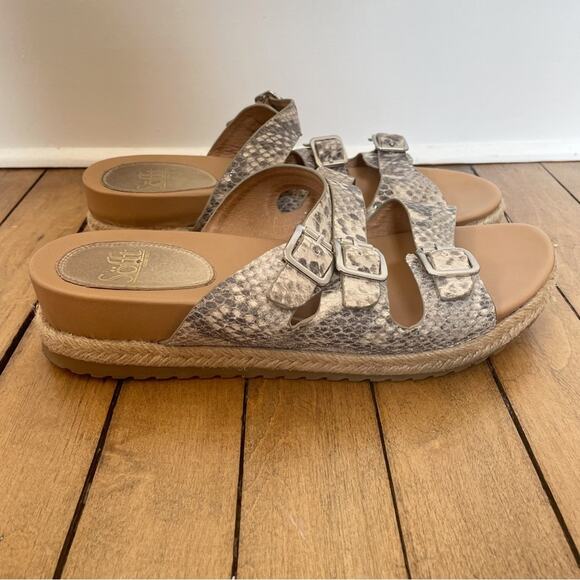 Soft Breeze Snake Print Three Buckle Espadrilles Wedge Sandals 8.5 - Picture 3 of 9